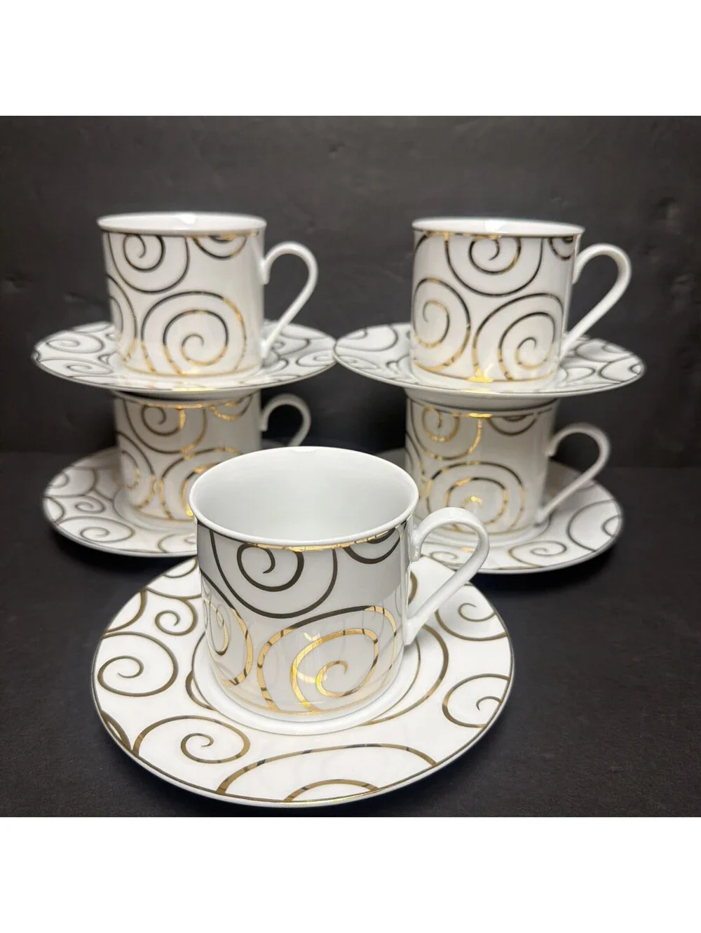 Pier One Gold Swirl Cup Saucer Set Retired Vintage Priced Each Set Holiday